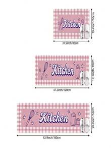 1 pieza, Alfombra de cocina de estilo Ins innovadora con cuadros rosa y blanco, alfombra de cocina de lujo nórdico con letras, alfombra de cocina, alfombra antideslizante larga para pies con estilo femenino, alfombra de pasillo de cocina con utensilios de cocina de dibujos animados - Material de franela suave, cómodo y resistente a las manchas, peso aprox. 850g/㎡ - Perfecta para decoración del hogar, alfombra de cocina, alfombra de cocina, alfombra de sala de estar, alfombra de dormitorio, alfombra de lado de la cama, alfombra de estudio, alfombra de comedor, alfombra de baño - Multicolor - Ver 11