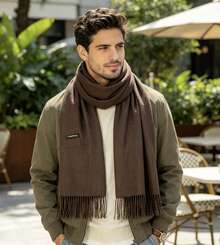 Plain Polyester Pashmina Scarf Weighing 120g-150g With Fringe, Unisex. - 棕色 - 查看 4