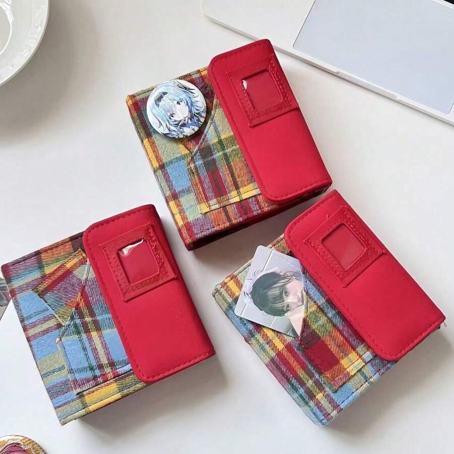 1PC Candy Plaid 3 Inch Photocard Album, Cute Cartoon Portable Collectible Card Holder, School Office Mini Picture Storage Organizer - Multiple Styles - View 1