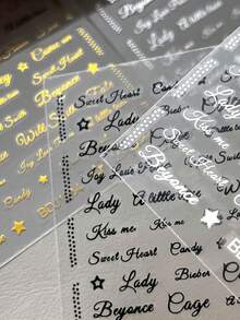 4pcs/Set Black White Gold Silver Cursive Letter Nail Art Stickers, For DIY Manicure Decoration - Multicolor - View 4