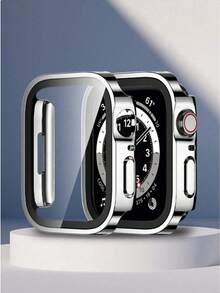 Glass + Protective Case Compatible With Apple Watch 42 46mm 45mm 41 49 44mm 40mm, Straight Edge Screen Protector Cover, Compatible With Apple Watch SE 6 7 8 9 10 11 Ultra - Silver - View 1