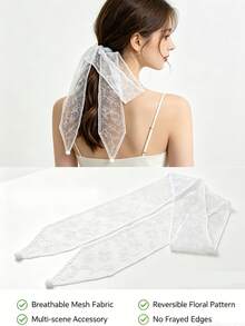 White Lace Scarf, Floral Embroidery Pure Silk Ribbon Scarf, Elegant Headband And Neck Scarf, Suitable For Hair, Bag, And Clothing Decoration, Perfect For Family And Gifts - One Size - View 8