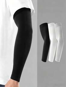 4pcs Solid Color Unisex Ice Sleeves, Summer Ice Silky Fiber Fabric Arm Sleeves, Straight Tube Breathable Arm Covers For Cycling, Hiking, Golf, Fishing, Driving, Outdoor Sports, Available In Black, White, And Gray - A - View 1