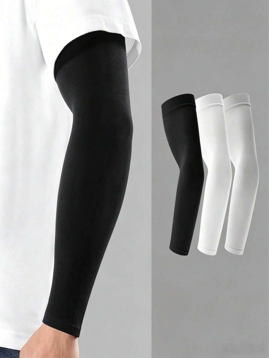 4pcs Solid Color Unisex Ice Sleeves, Summer Ice Silky Fiber Fabric Arm Sleeves, Straight Tube Breathable Arm Covers For Cycling, Hiking, Golf, Fishing, Driving, Outdoor Sports, Available In Black, White, And Gray - A - View 1