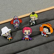 1/5pcs Q Version One Piece Anime Enamel Brooch, Luffy Zoro Cartoon Metal Lapel Pin, Backpack Clothing Hat Decoration Badge, Collectible Gift - Multicolor - View 9