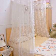 1 件优雅白色蕾丝装饰窗帘，适用于户外凉亭、婚礼派对、客厅和卧室，法式浪漫薄纱面料，可调节床上用品和蕾丝，适合全尺寸/大号床房间装饰家居装饰客厅装饰窗帘 - 白色 - 查看 21