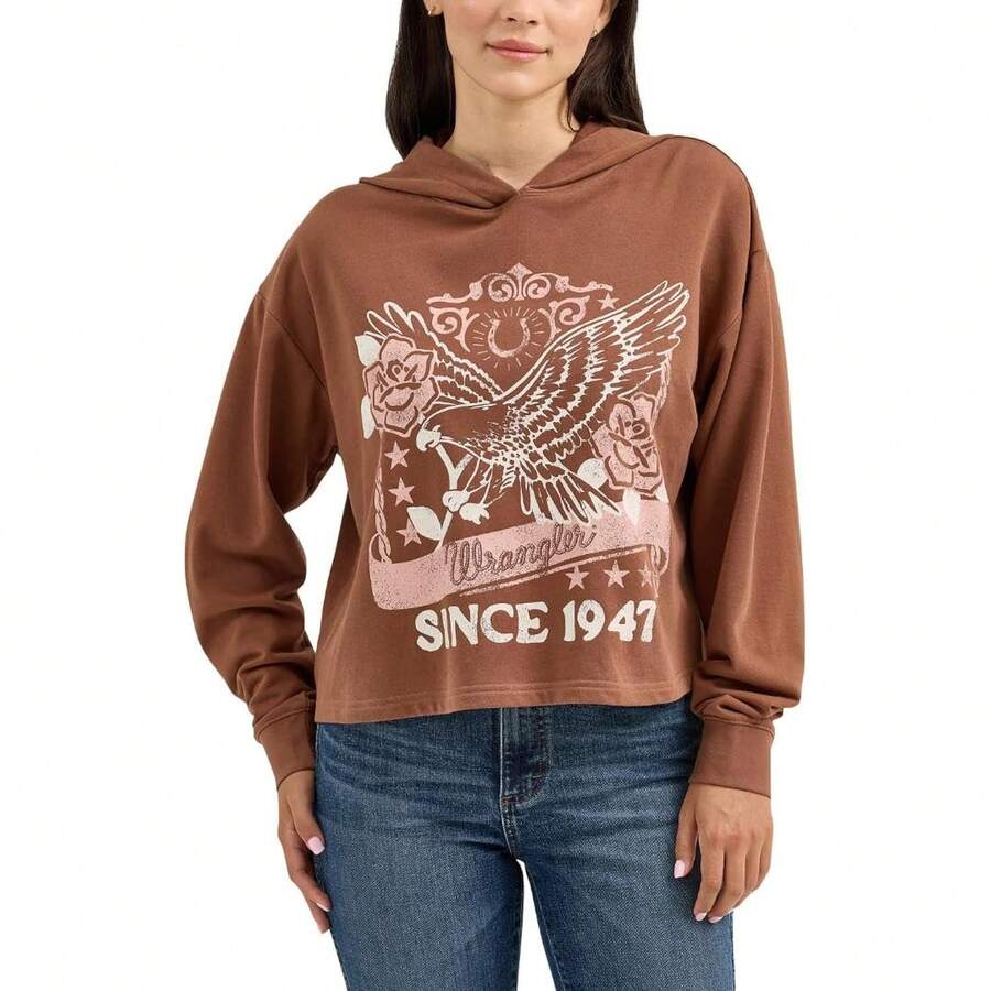 Wrangler Women's Retro Cropped Hoodie Sweatshirt Variant 1 - Cacao Nibs - View 1