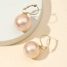 1 Pair Elegant Gentle Pink French Style Large Pearl Resin Earrings, Vintage Fashion Multi-Color Large Pearl Metal Ear Clips Ear Drops, Suitable For Women's Daily Wear, Dating, Commuting, Vacation, Gentle Atmosphere Faux Pearl Earrings - KC Gold Earrings - View 11