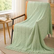 Manta de punto acogedora con detalle de volantes para todas las estaciones, multiusos y cómoda para camping, sofá, tomar el sol y siestas, manta de punto con ribete de volantes, manta de camping - Rayas verticales tres curvas verde menta - Ver 6