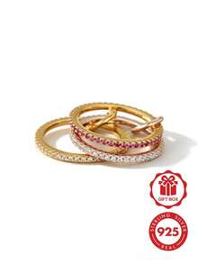 925純銀粉色鋯石奢華獨特玫瑰金電鍍多指戒指 女款 情人節 - Luxury Finger Rings - 查看 1