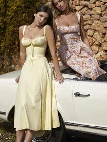 Strappy Dress With French Slit For Summer Vacation 2026 - 黃色 - 查看 9