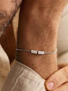 Customized Name Bracelet, Personalized Stainless Steel Black Silver Custom 1-8 Engraved Name Jewelry, Personalized Name Bracelet, Men's Bracelet, Father's Day Gift, Boyfriend Gift, Personalized Name Bracelet Suitable For Dad, Grandpa, Uncle, Husband - Multicolor - View 9