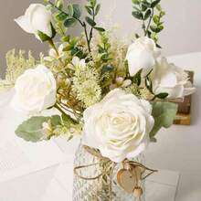 1 Artificial Flower Bouquet For Weddings, Suitable For Wedding, Home, Office Decoration, Table Setting, Wedding Decor, Home Decor, Room Decor, Birthday, Back-To-School Season Decoration Gifts - White - View 4