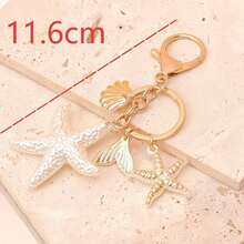 1 pieza Llavero unisex de acrílico bicolor con concha marina, colgante de cola de pez y estrella de mar, serie de playa de verano, regalo para amigos, dije para llavero - Multicolor - Ver 3
