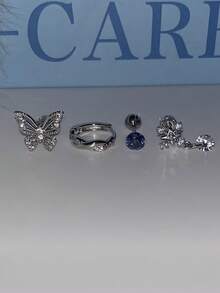 1pc Blue Cross Snowflake Pendant Ear Cartilage Stud U-Shaped Cross Hoop Earring Niche Double Layer Blue Earrings For Women - Blue Ear Stud - View 3