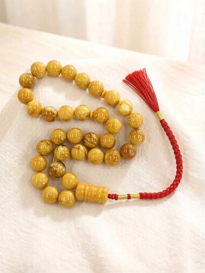 33-Bead Ramadan Tasbih Prayer Beads, 14mm Hand-Polished Amber Beads, Long-Lasting Fragrance, Smooth And Comfortable Touch, Hand-Woven Red Tassel Pendant, Exquisite Craftsmanship, Standard 33-Bead Size For Daily Prayer And Worship, Gift Box Packaging, Perfect Gift For Ramadan And Eid, Essential Religious Accessory For Middle Eastern And Turkish Muslims, Suitable For Personal Use And Gifting