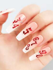 Red Digital Pattern Nail Stickers With Adhesive DIY Nail Art Decoration 2pcs/Pack - Red - View 2