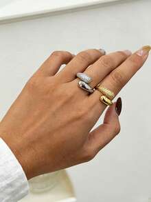 Fashionable Sparkling Double Water Drop Ring, Adjustable Copper Inlaid Synthetic Zirconia Women's Open Ring, Multi-Functional Daily Party Jewelry Accessory, Perfect Valentine's Day, Wedding Season Jewelry Gift - Double Teardrop Ring - View 3