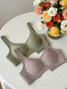 3pcs/Pack Minimalist Comfortable Sports Bra For Women, Anti-Sagging, Solid Color, Wireless - Multicolor - View 3