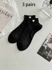 3/6 Pairs Women Mixed Color Heart Pattern Mesh Breathable Short Ankle Socks - Multicolor - View 12