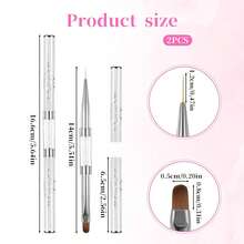 LANDOT 1 Pc Dual-Ended Nail Art Brushes For Builder Gel & Hard Gel, Professional French Tip Liner Brush Set With Rhinestone Handle, 4-In-1 Nail Design Painting Drawing Tools (White) - Apricot - View 5
