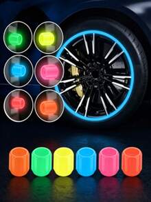 Car Glow-In-The-Dark Valve Caps - Neon Green Tire Decoration, Non-Slip Grip, Suitable For Cars, Motorcycles, Bicycles - Night Riding Safety Accessory, Enhanced Visibility And Style, Motorcycle Personalization, Eye-Catching Design, Durable Construction, Bicycle Commuters - A - View 1