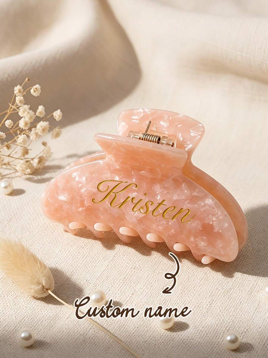Custom Name Engraved Acetate Hair Clip, Bridesmaid Gift, Wedding Hair Accessory, Birthday Gift For Her - Multicolor - View 1