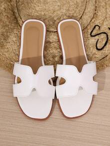 Women's Summer Flat Versatile Fashion Minimalist Lightweight Outdoor Comfortable Soft Open Toe Slides Sandals Beach Shoes - White - View 2