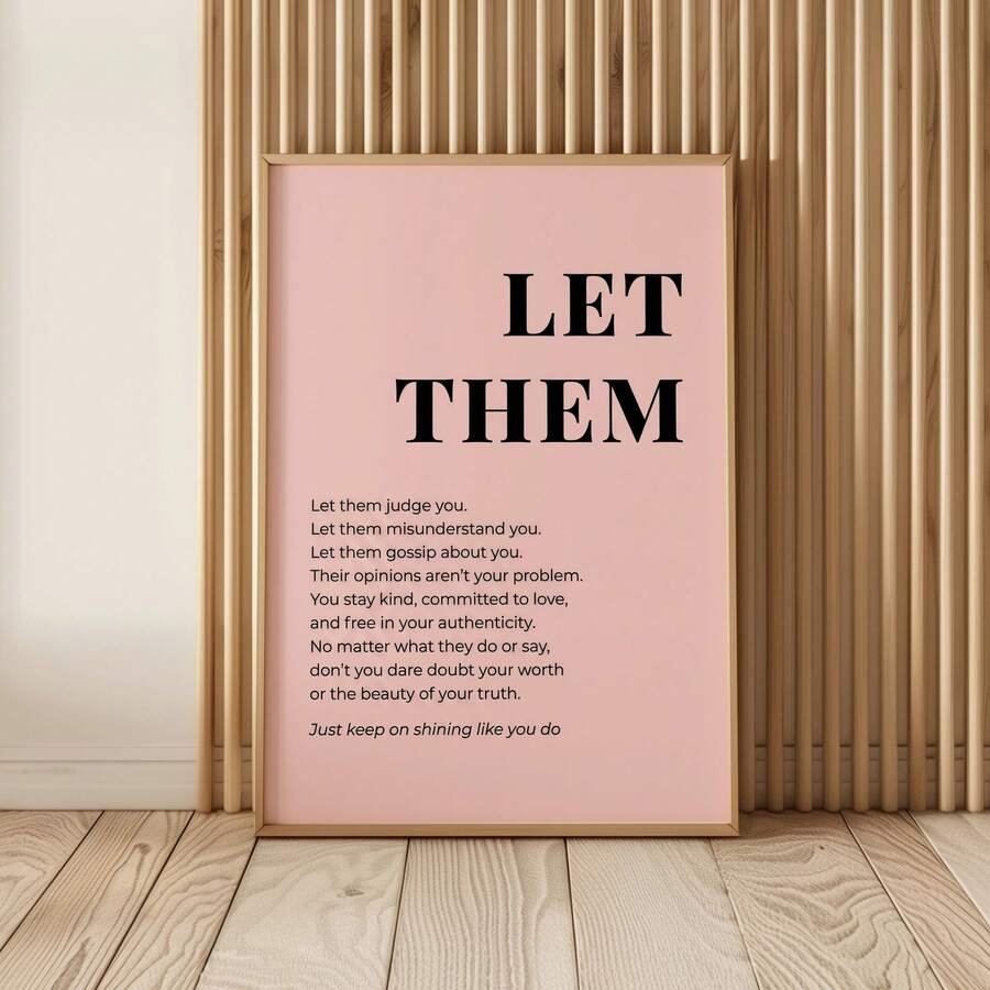 1 Stück rahmenloses "Let Them" rosa minimalistisches Schriftart inspirierendes Leinwandposter - positive Büro- & neutrale Wohnheim-Wanddekoration, Wohnzimmer, Schlafzimmer, Homeoffice Klassenzimmer, Raumdekoration Schlafzimmer, Drucke für die Wand, Poster, beste Geschenkwahl - Rosa und Schwarz - Übersicht 1