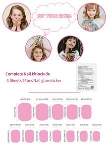 24pcs Kids Girls Press-On Short Artificial Nails, Cute Strawberry & Rabbit Pattern Design Pre-Glued Full Coverage Acrylic Nail Tips Set, Suitable For Children Girls Nail Decoration (Strawberry Girl) - Multicolor - View 7