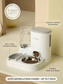 PETSIN 2-In-1 Pet Feeder & Water Dispenser, Large Capacity Dog Cat Food Water Bowl Set, No Spill, Easy Clean, For Small Medium Pets - 1L-2.2L - View 5