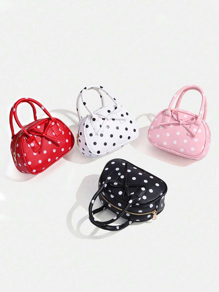 1pc Girls Vintage Polka Dot Bow Handbag, Sweet Versatile Girly Style Crossbody Bag, Suitable For Daily, Date And Commute - M2216 Polka Dot - View 1
