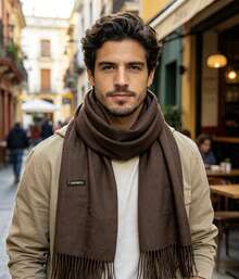 Plain Polyester Pashmina Scarf Weighing 120g-150g With Fringe, Unisex. - 棕色 - 查看 2
