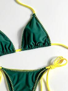 Women's Summer New Casual Fashion Contrast Color Pattern Print Beach Bikini 2 Pieces Set - Multicolor - View 3