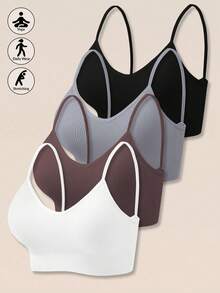 Set Of 4 Women's Seamless Striped Bras, Strappy Back, Wireless, Sexy And Comfortable Padded Underwear - 藍色 - 查看 1
