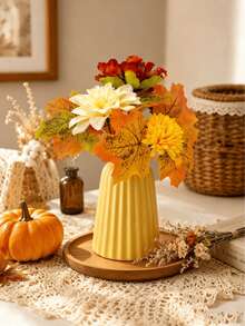 1PC/2PCS/3PCS Thanksgiving Dahlia Decoration Flowers, With Light Cream Petals And Orange-Red Accents. DIY Flower Arrangement, Suitable For Window Sill Display And Balcony Beautification. - Orange - View 1