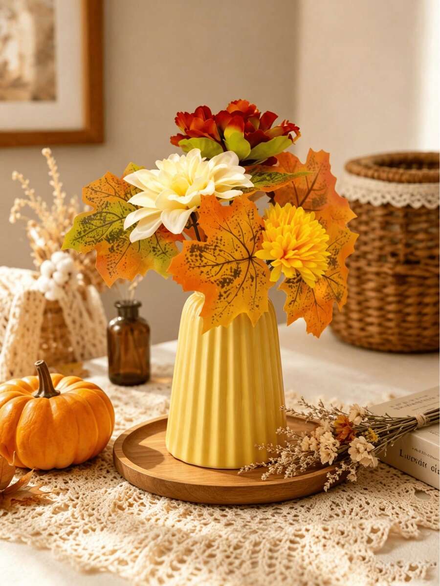 1PC/2PCS/3PCS Thanksgiving Dahlia Decoration Flowers, With Light Cream Petals And Orange-Red Accents. DIY Flower Arrangement, Suitable For Window Sill Display And Balcony Beautification. - Orange - View 1