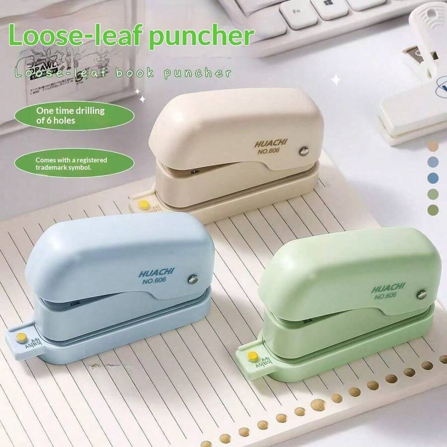 1個 6孔活頁本打孔器,圓孔手動打孔工具,小型打孔文具,適用於手工剪貼簿 - 1pc - 查看 1