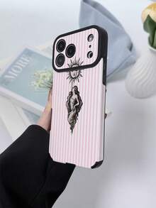 1pc Fashion Minimalist Pink Stripe Sun Portrait Pattern Full Coverage Classic Anti-Drop Large Window Premium Soft Texture PU Leather Phone Case, Suitable As Birthday Gift, Holiday Gift For Friends, Family, Couples, Yourself, Compatible With IPhone 17/16/15/14/13/14/12/11 Series - Multicolor - View 4