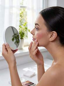 1 pieza Espejo de maquillaje con aumento de 10x/20x/50x/60x con base de succión, tamaño portátil, adecuado para baño, viaje, oficina, maquillaje de ojos y arreglo personal - Negro - Ver 7