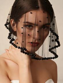 Blush Veil Short Pearl Blush Full Face Bridal Veil - Multicolor - View 2