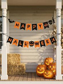 2pcs-Happy Halloween Bunting, Halloween Banner, Pumpkin Ghost Bat Paper Garland, Suitable For Indoor Halloween Party, Halloween Home Decor, Fireplace, Wall, Porch, Haunted House And Gothic Theme Decoration, Home Decor Living Room, Room Decoration, Halloween Holiday Home Decor, Halloween Festival Accessories Party Supplies, Holiday Background Decoration Banner, My Recent Halloween Order - Multiple Styles - View 7