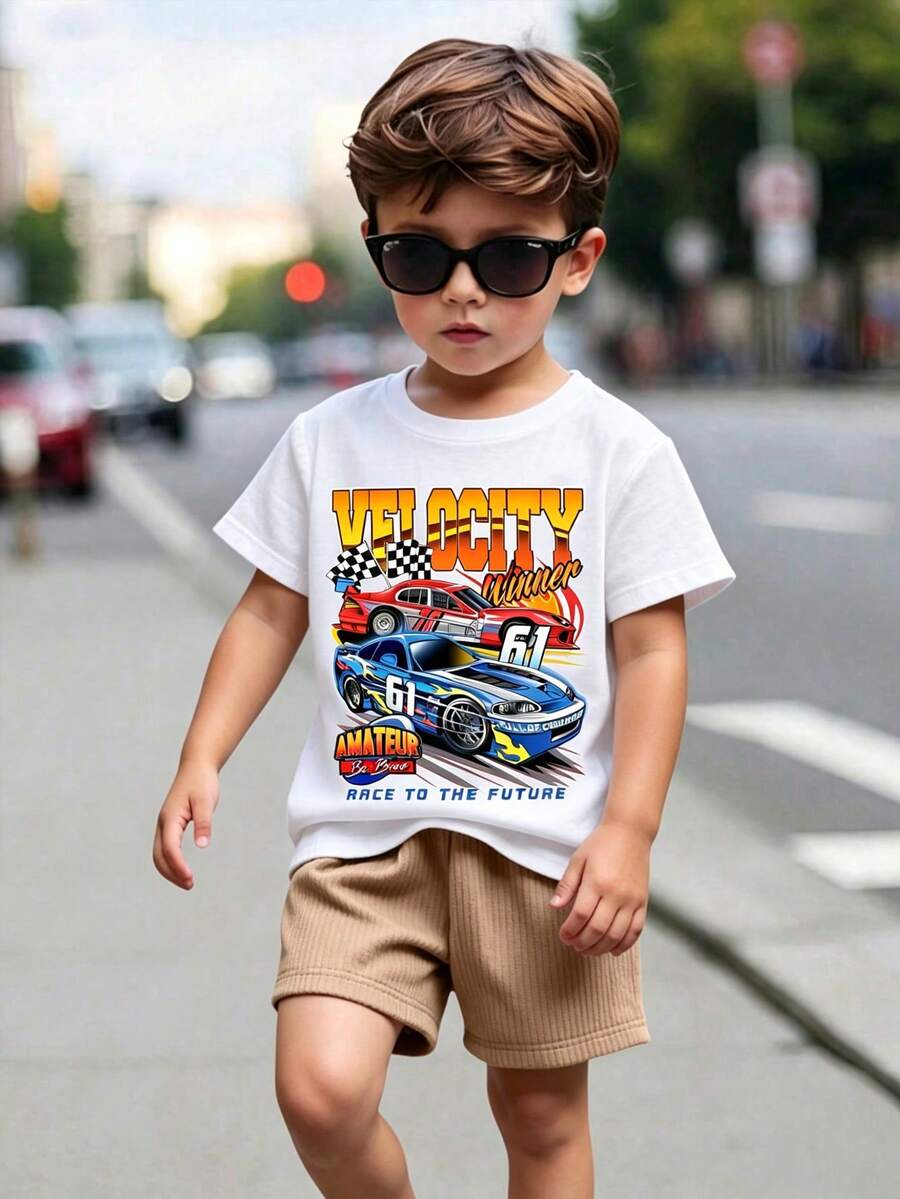 3pcs Young Boy Cartoon Print Short Sleeve Set - Multicolor - View 1