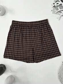 4件組男士夏季薄款格紋休閒短褲內褲，寬鬆透氣彈性腰帶無門襟休閒內著，多色裝，尺寸偏小 - 彩色 - 查看 7