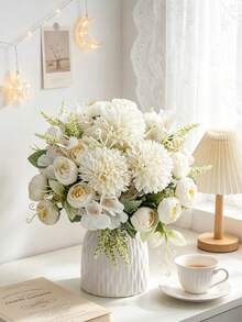 1/3/60pcs Artificial Silk Peony Bouquet, Faux Tea Rose, Suitable For Spring/Autumn Wedding Vase, Home Restaurant Bedroom Decor, Holiday Birthday Party Accessories, Outdoor Garden Decoration - White - View 4