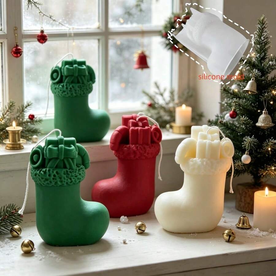 1pc Christmas Stocking Scented Candle Mold, Christmas Atmosphere Decoration Silicone Mold, Perfect For Holiday Ornament Making, Suitable For Handmade Crafts, Reusable - Christmas Stocking Mold - View 1