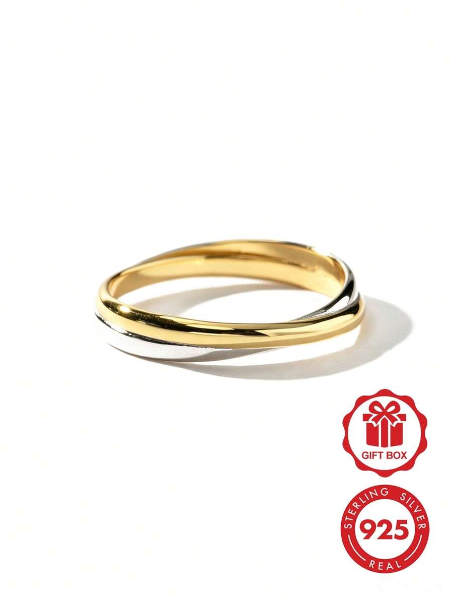 Ewell Jewelry Luxury Fashion 925 Sterling Silver Smooth Multicolor Criss-Cross Line Ring, Suitable For Daily Wear For Women - Two Toned Rings - View 1