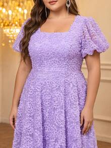 Vestido formal elegante de cuello cuadrado, mangas de farol, falda completa, color púrpura pálido favorecedor para la piel, con bordado pesado - Púrpura malva - Ver 5