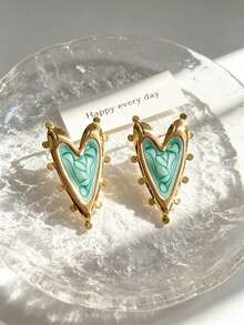 Ins Blogger Style Swirl Heart Stud Earrings, 304 Stainless Steel, For All-Day Wear, Non-Irritating, Symmetrical Pointed Heart Design, Versatile Ear Jewelry For Work, School, Shopping, Dates, Self-Use Or Gifts, Perfect For Graduation Season, Casual Outfits, Cafe Photos, Lakeside Trips, Shopping, Picnic With Besties, Small Parties, And Home Gatherings - Multicolor - View 3