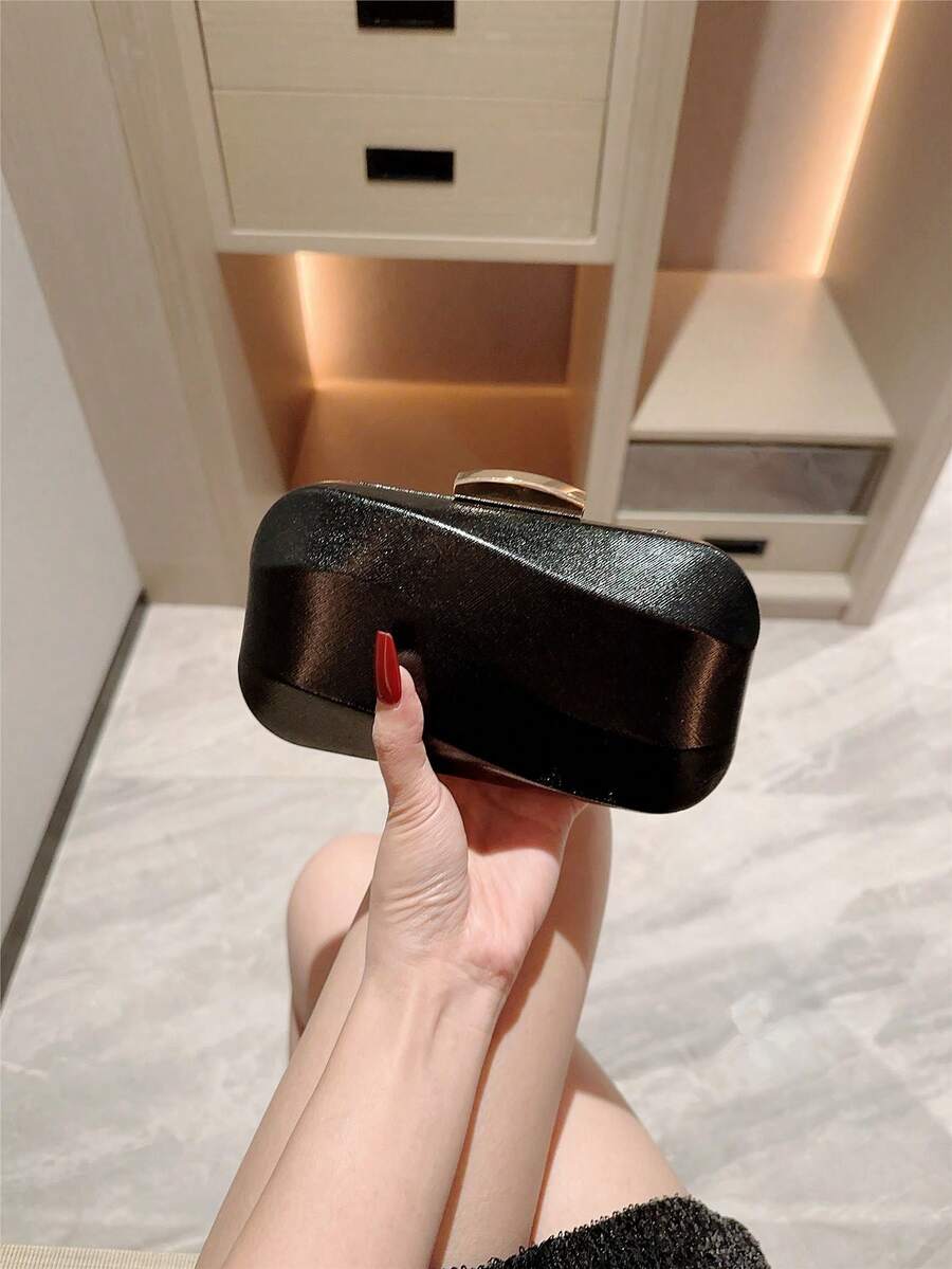 1個靜奢風不對稱造型方盒晚宴手拿包，浪漫婚禮手提包，春夏斜背鏈條包，新娘正式派對包，舞會手拿包，優雅晚禮服包